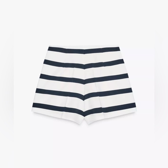 Zara pleated striped shorts navy blue and white - Picture 5 of 6